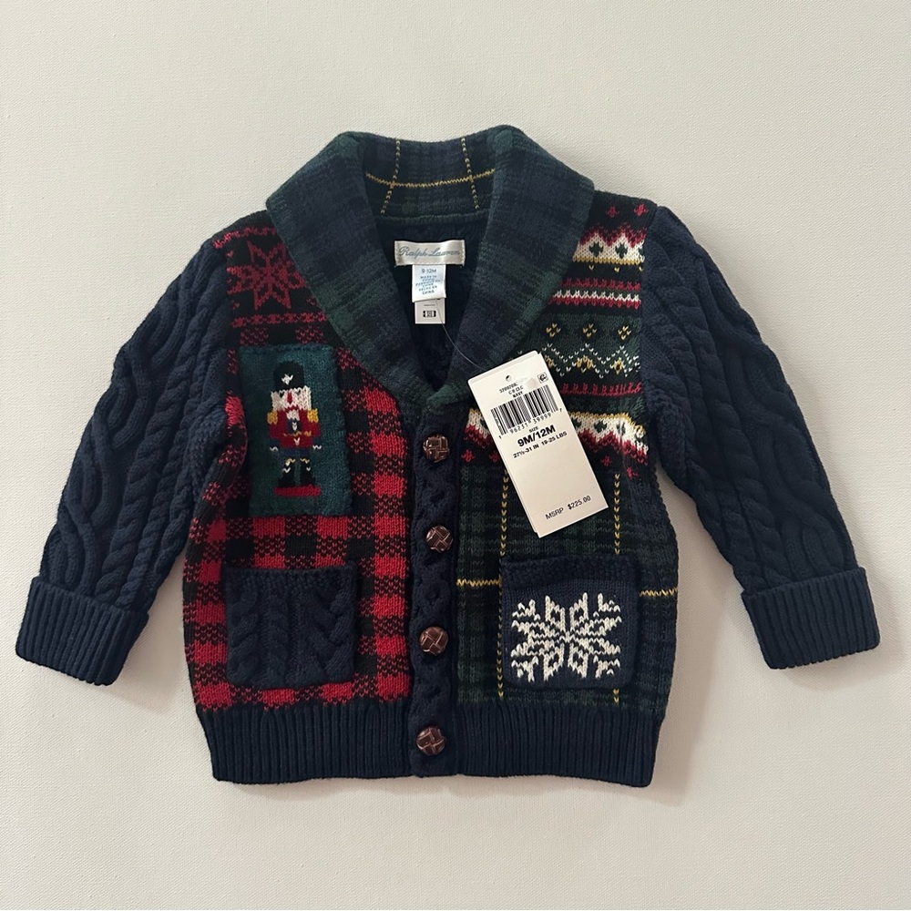 Ralph Lauren 9-12 Months Baby Boy Holiday Christmas Cardigan Sweater Nutcracker
